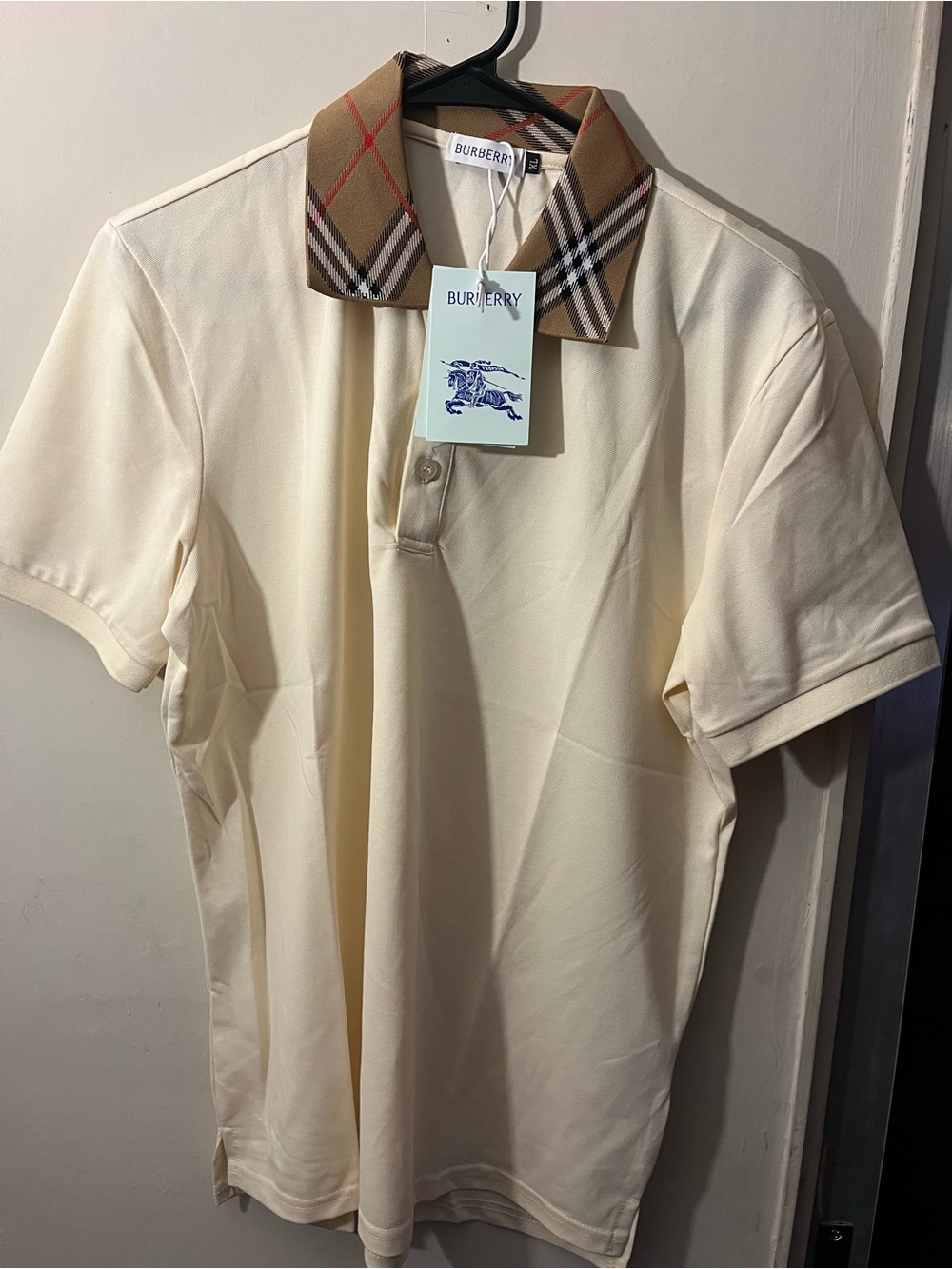 Burberry Cream Polo with Classic Check Collar